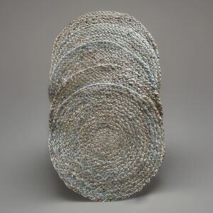 Set of 5 - Braided Jute Placemats   16” Round  Green Country Farm Cabin Natural